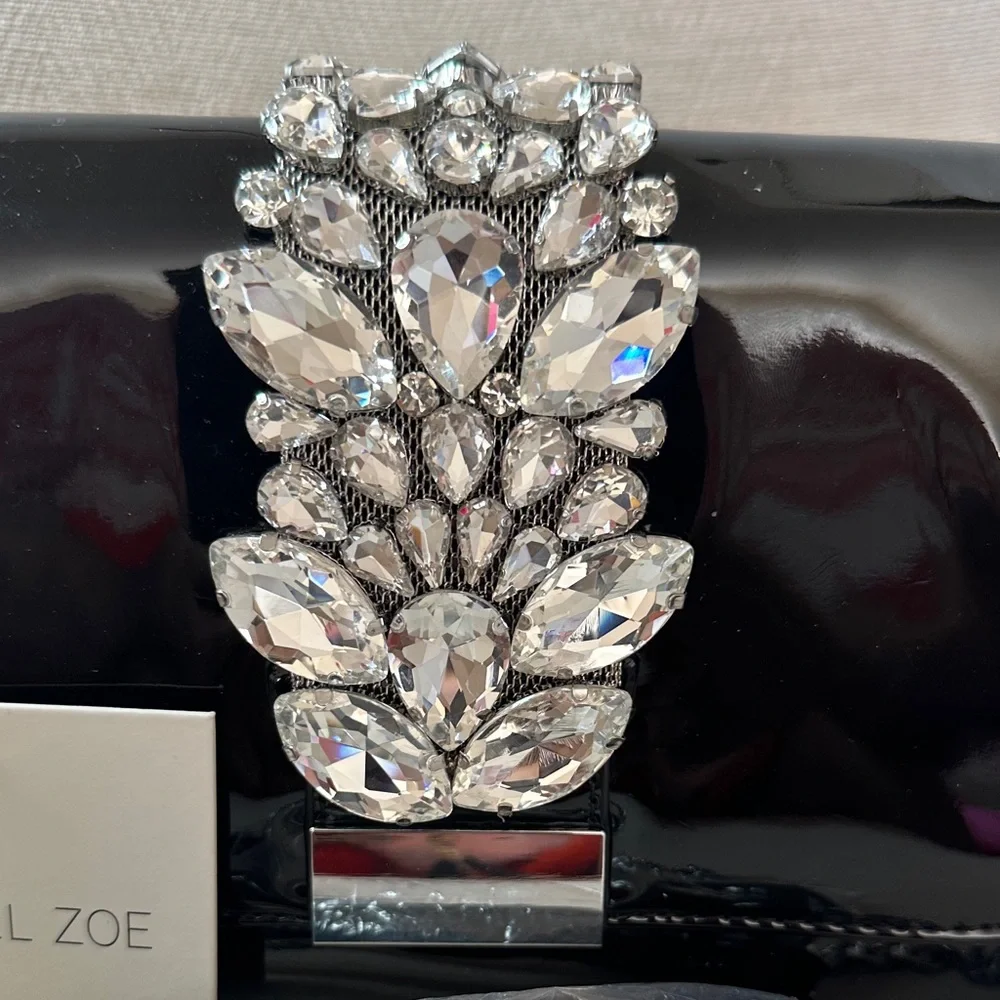 Rachel Zoe Glossy Black Clutch with Crystal Accents